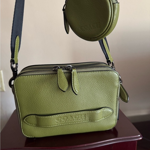 Coach Olive Green Leather Camera Bag with Mini Coin Pouch - Picture 2 of 5